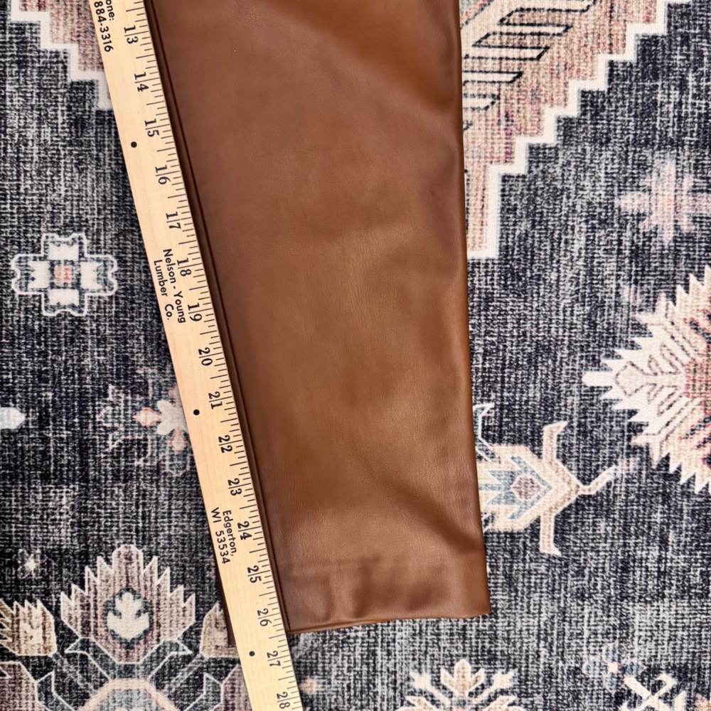 ZARA Faux Leather Straight Leg Pleated High Waist Pants Brown Women’s Size Small - Picture 15 of 15